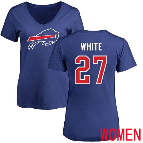 NFL Women Buffalo Bills #27 Tre Davious White Royal Blue Name and Number Logo T Shirt